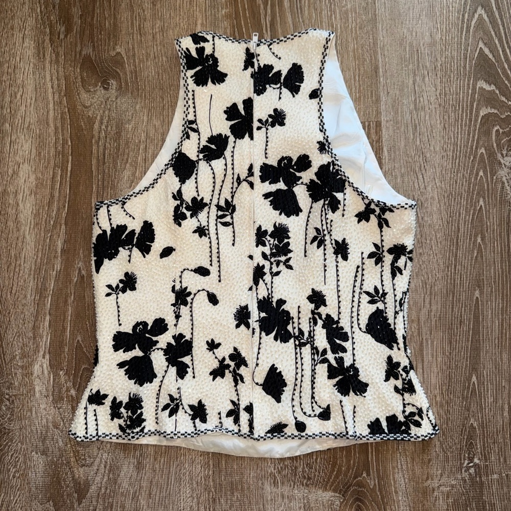 Oleg Cassini Floral Beaded Silk Top - Picture 2 of 3